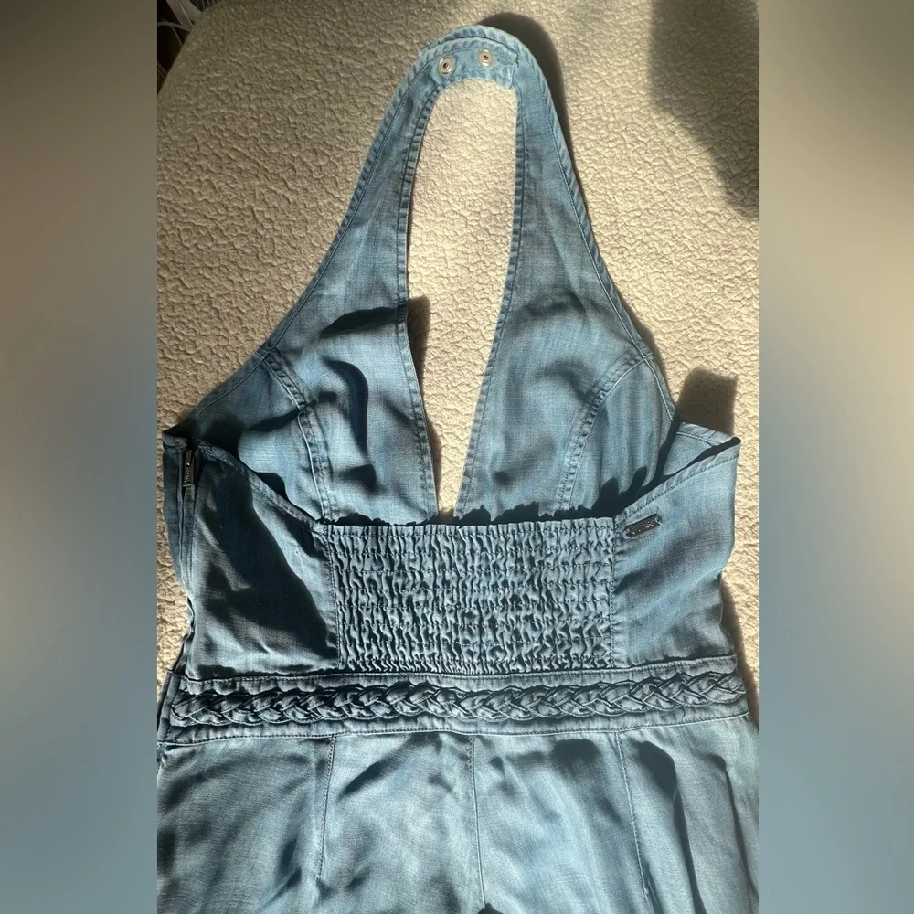 Women’s Guess Wide Leg Denim Halter Jumpsuit - Picture 12 of 16